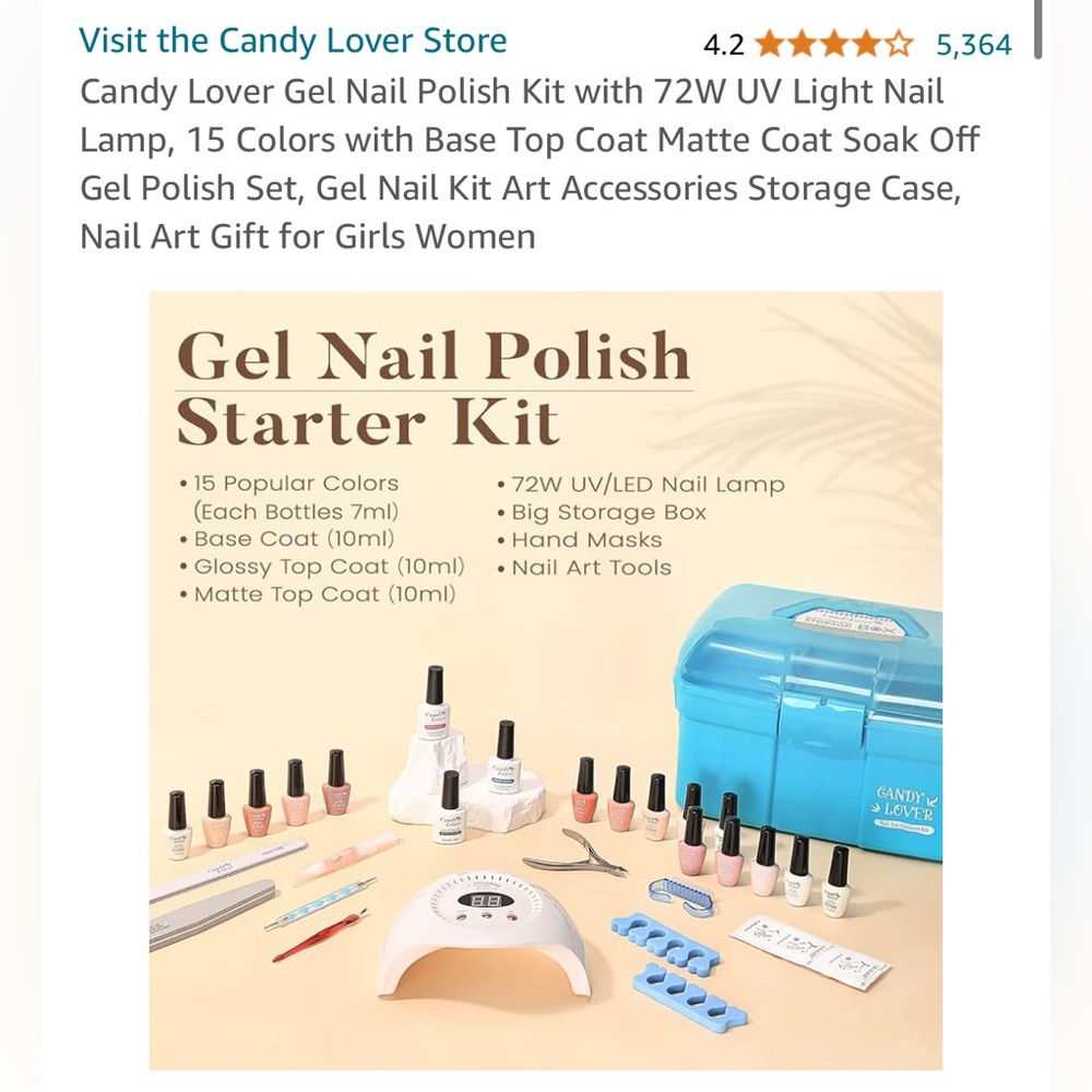 NWT Candy Lover Gel Nail Polish Kit, 72W UV Light Lamp, 15 colors, accessories
